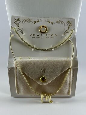 Unwritten Gold Rhinestone Choker with Gold 'M' Pendant Necklace